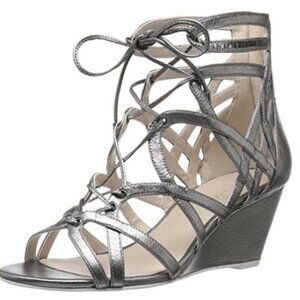 Kenneth Cole Dylan Leather Wedge Gladiator Sandal Anthracite(Silver) Size 10 NIB